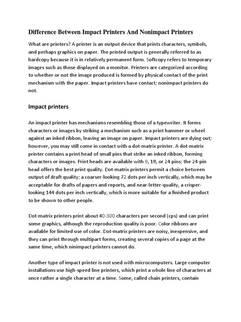 what is difference between impact and non impact printer