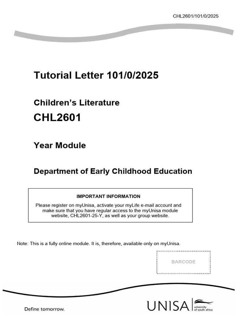 Tutorial Letter 101/0/2025: Children's Literature | PDF | Reading ...