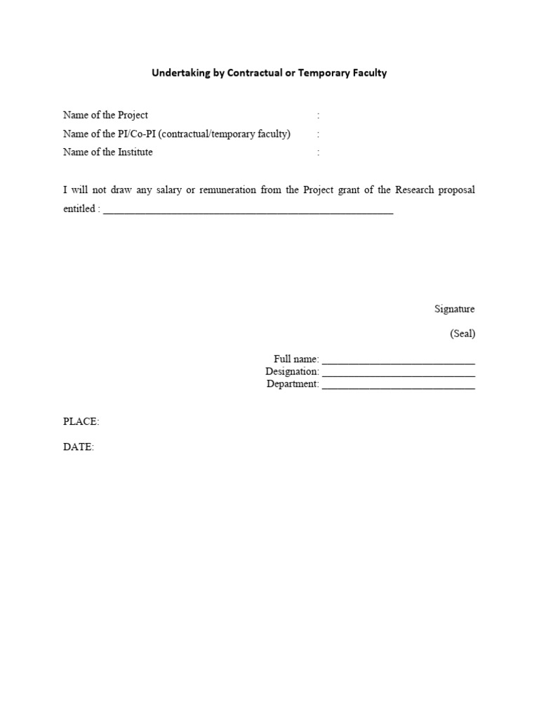 Undertaking by PIApproved Format | PDF