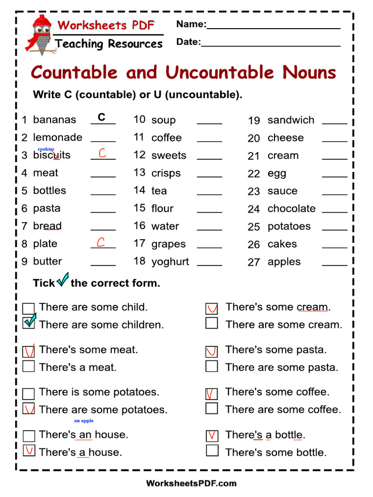 Write C Countable or U Uncountable | PDF