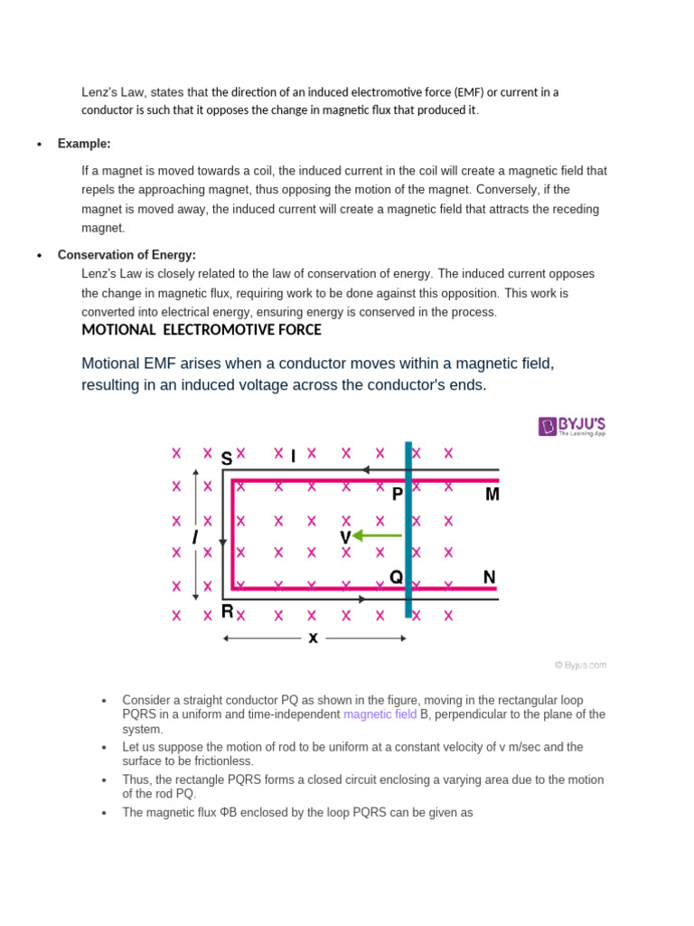 Lenz's Law and Motional EMF Explained | PDF | Electromagnetic Induction ...