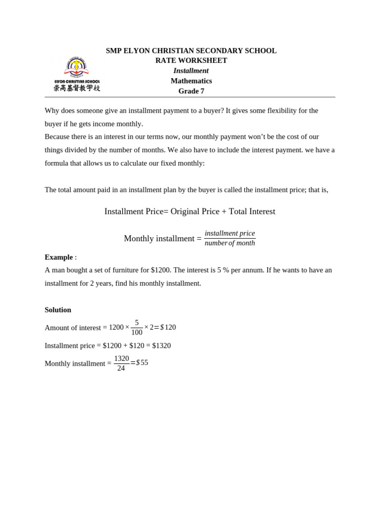 Installment Payment Calculation Guide | PDF