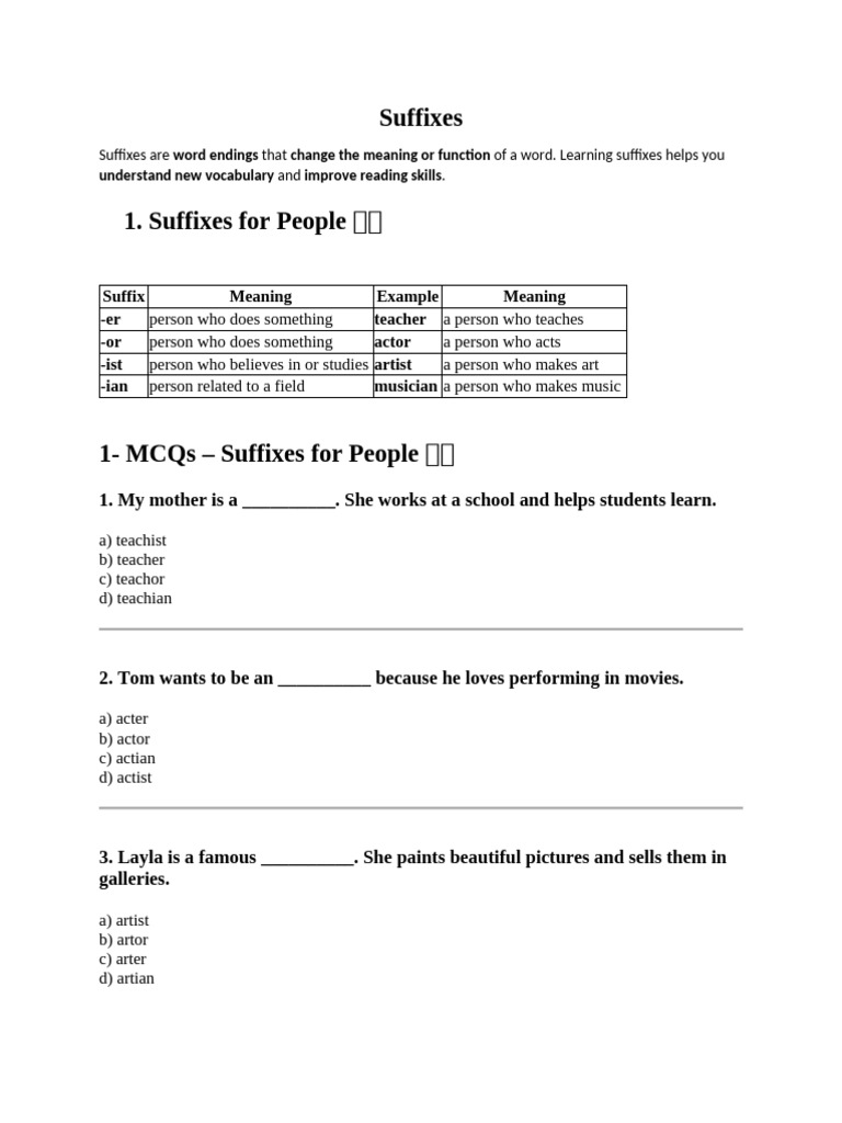 Suffixes for People and Jobs | PDF