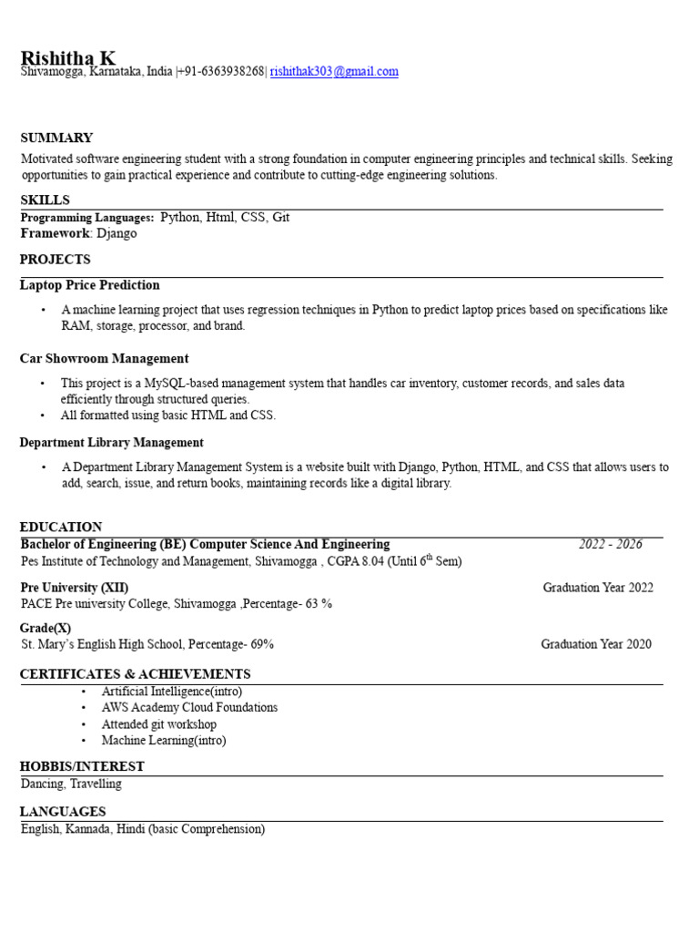Software Engineering Student Profile | PDF