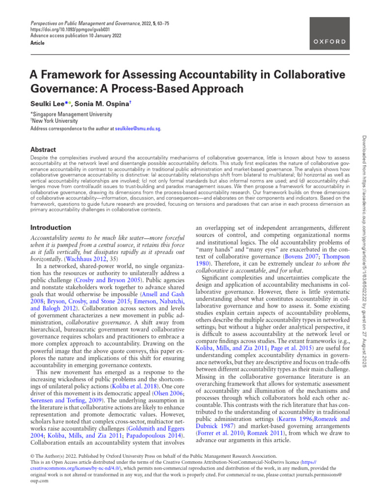 Assessing Accountability in Collaborative Governance | PDF | Governance ...
