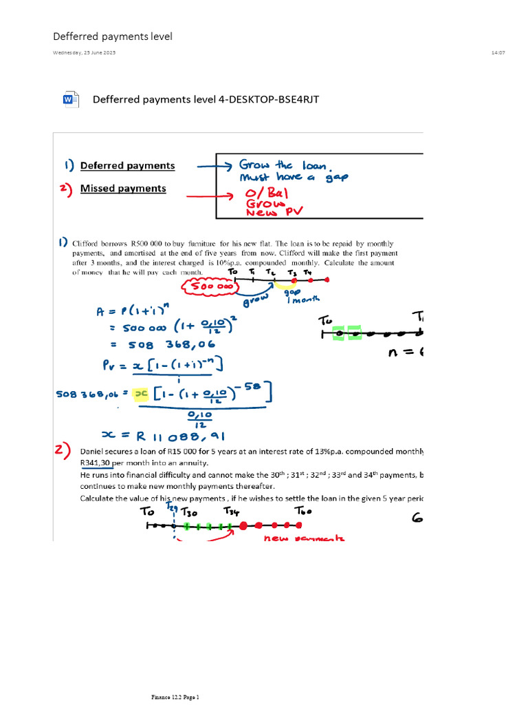 Defferred Payments Level | PDF
