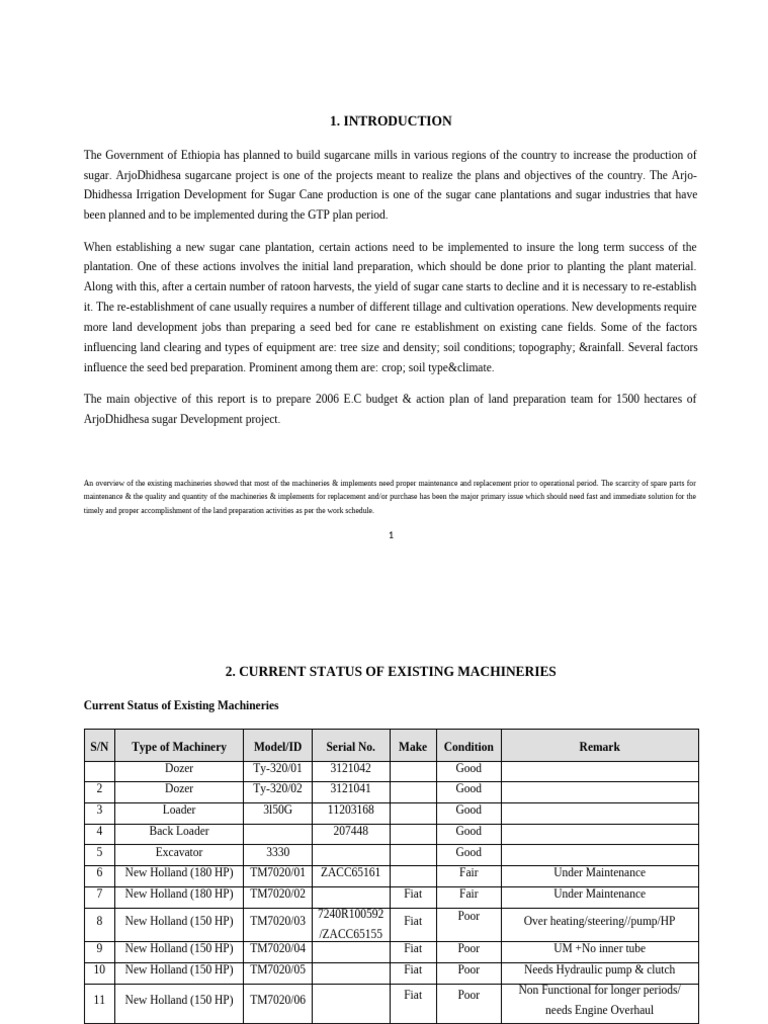 Ethiopia Arjo Dhidhessa Sugar Project Plan | PDF | Sugarcane | Plough