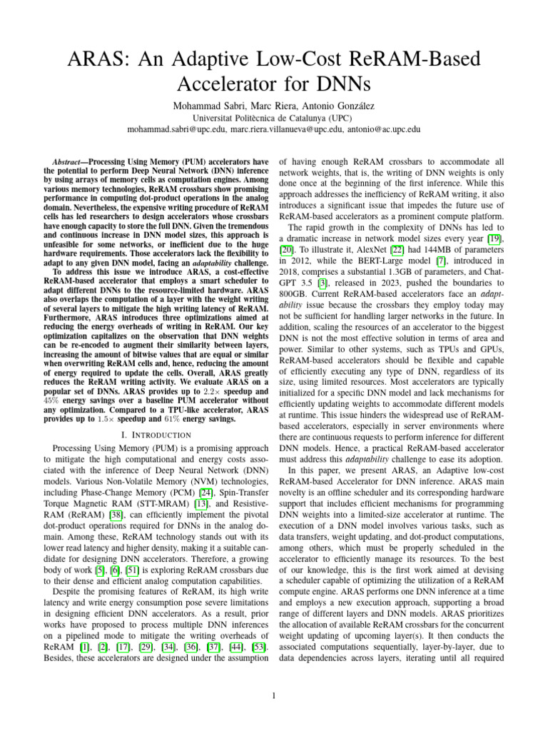 ARAS An Adaptive Low-Cost ReRAM-Based Accelerator | PDF | Deep Learning ...