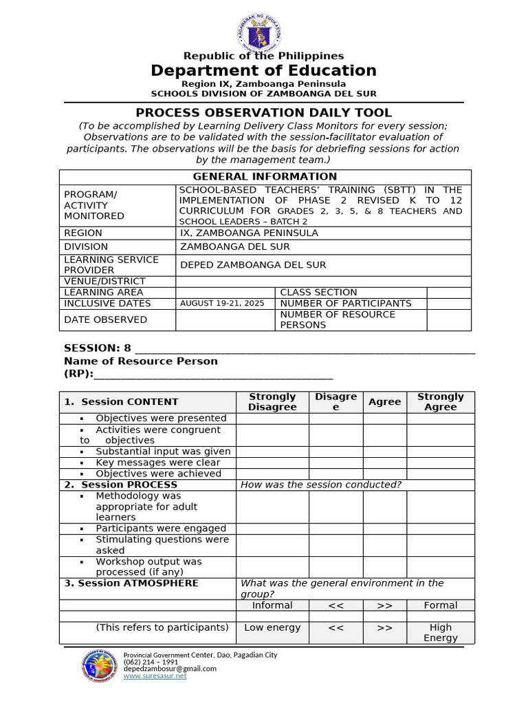 Daily Observation Tool for Teacher Training | PDF | Human Communication ...