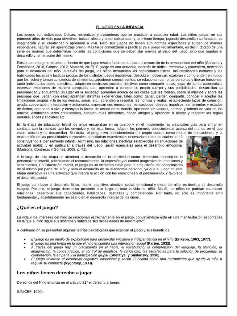 Importancia del Juego en la Infancia | PDF | Las emociones | Pensamiento