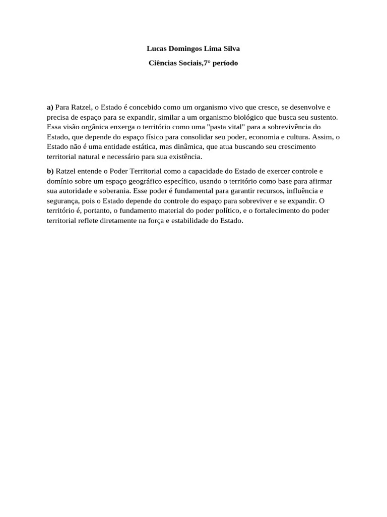 Ratzel: Estado e Poder Territorial | PDF