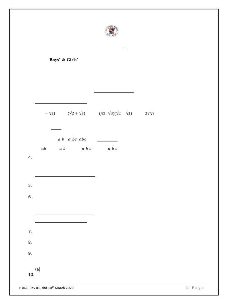 Counting Worksheet for Grades X | PDF | Equations | Polynomial
