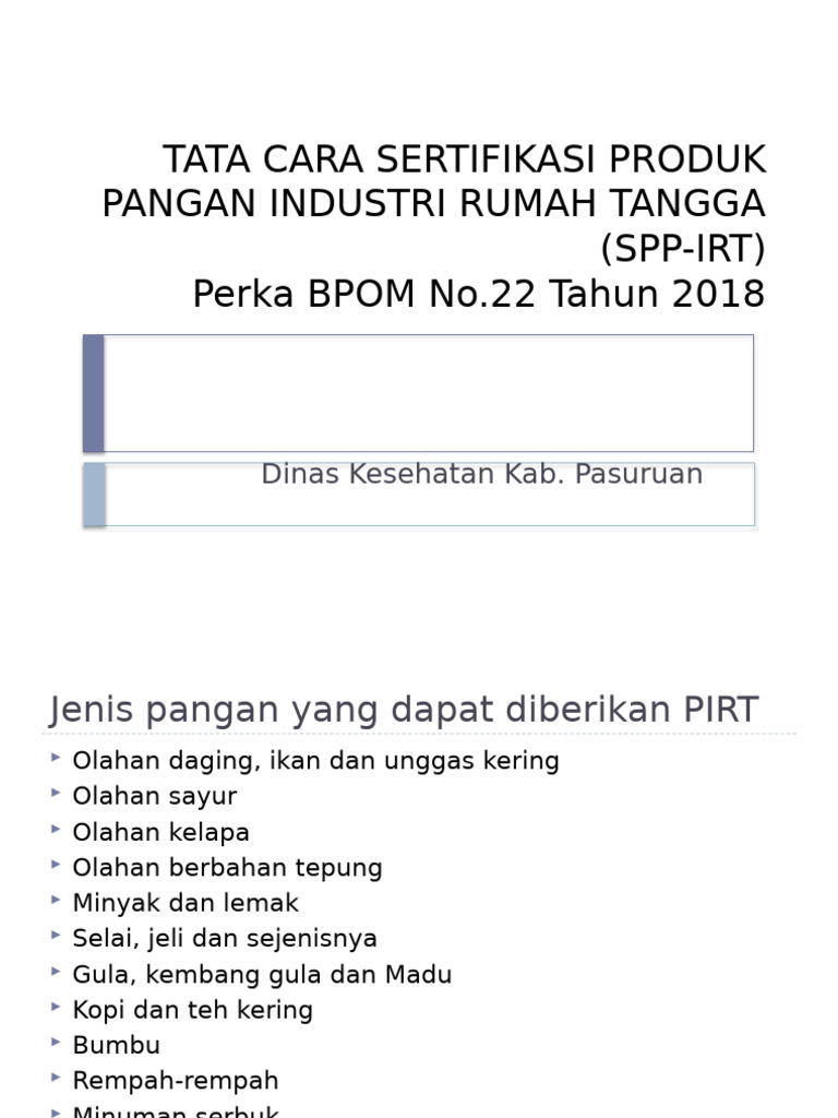 Sertifikasi PIRT untuk Pangan IRT | PDF