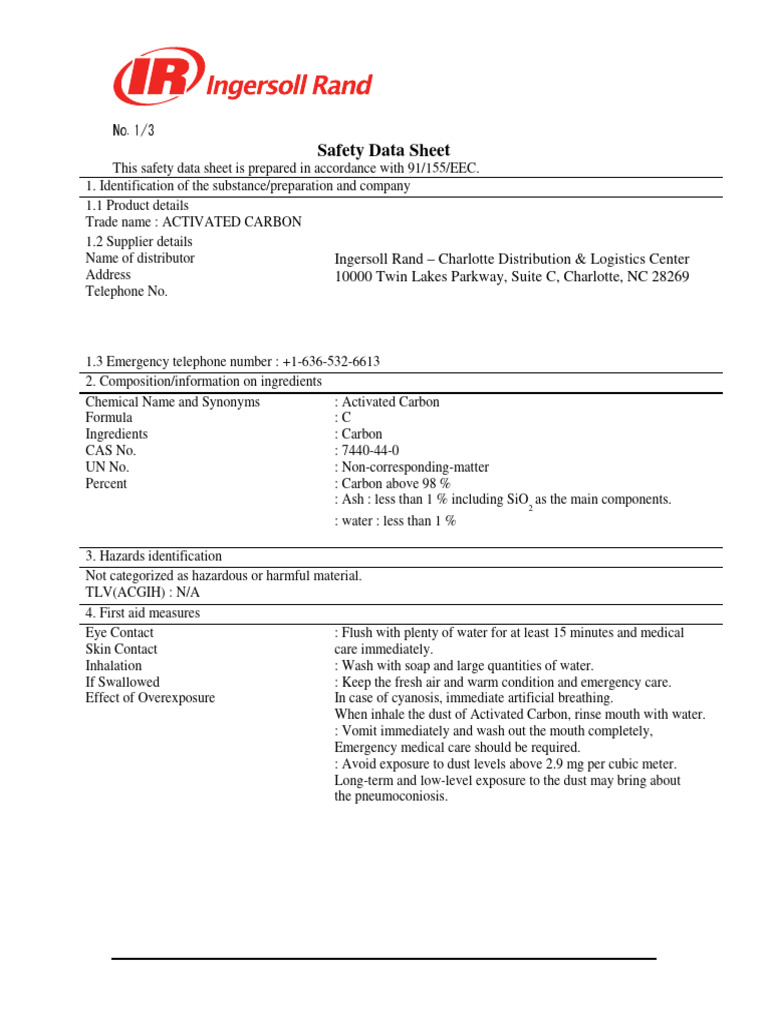 Activated Carbon Safety Data Sheet | PDF | Water | Oxygen