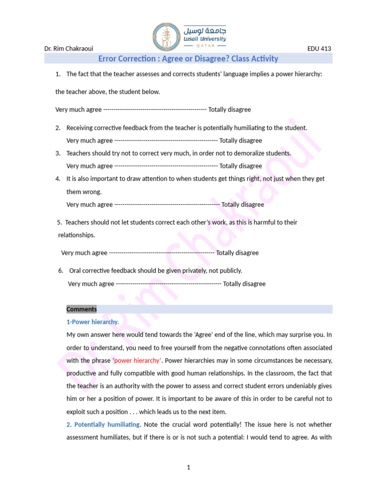 Error Correction in Language Teaching | PDF | Behavior Modification ...