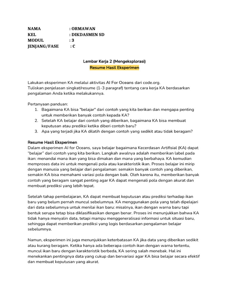 Eksperimen AI: Pembelajaran Kecerdasan Artifisial | PDF