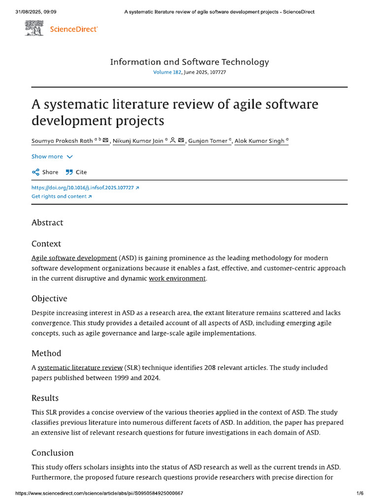 A Systematic Literature Review of Agile Software Development | PDF