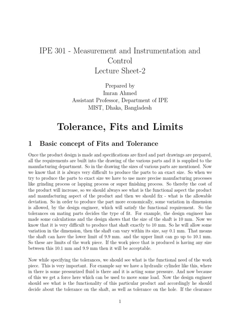 Tolerances and Fits in Manufacturing | PDF | Engineering Tolerance ...