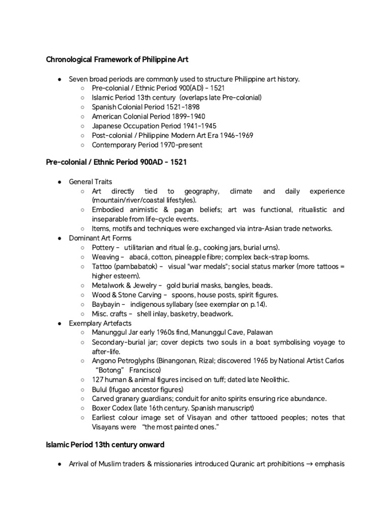 Philippine Art History Timeline Overview | PDF | Philippines