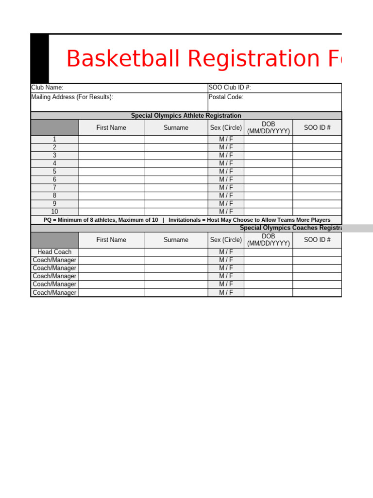 Special Olympics Basketball Registration Form | PDF | Written ...