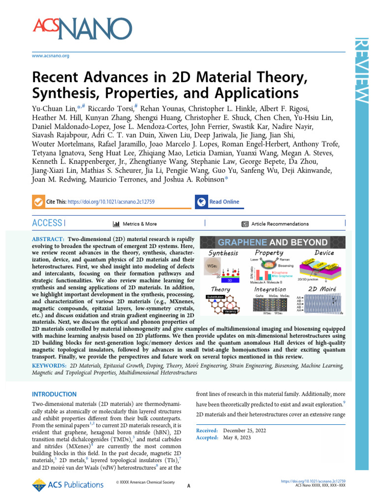 2023 2DmaterialReview ACSnano | PDF | Doping (Semiconductor) | Graphene