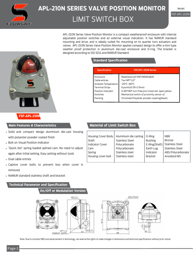 Weatherproof Valve Position Monitor APL-210N | PDF | Valve | Mechanical ...