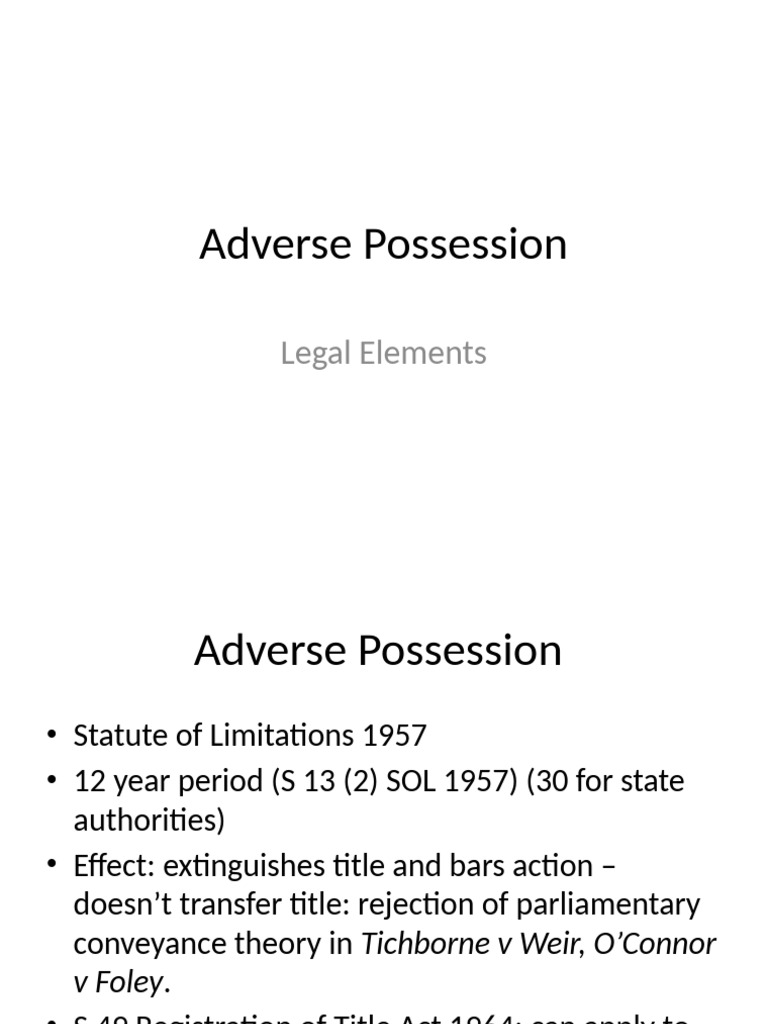 Legal Aspects of Adverse Possession | PDF | Adverse Possession ...