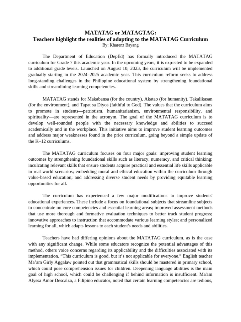Adapting to the MATATAG Curriculum Challenges | PDF | Curriculum | Learning