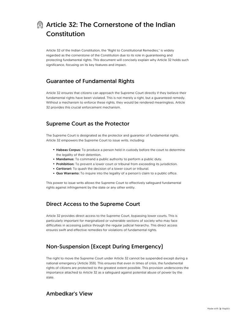 Importance of Article 32 in India | PDF | Supreme Court Of The United ...