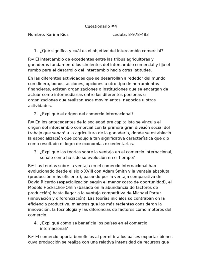 Intercambio y Teorías del Comercio Internacional | PDF | Balance de ...
