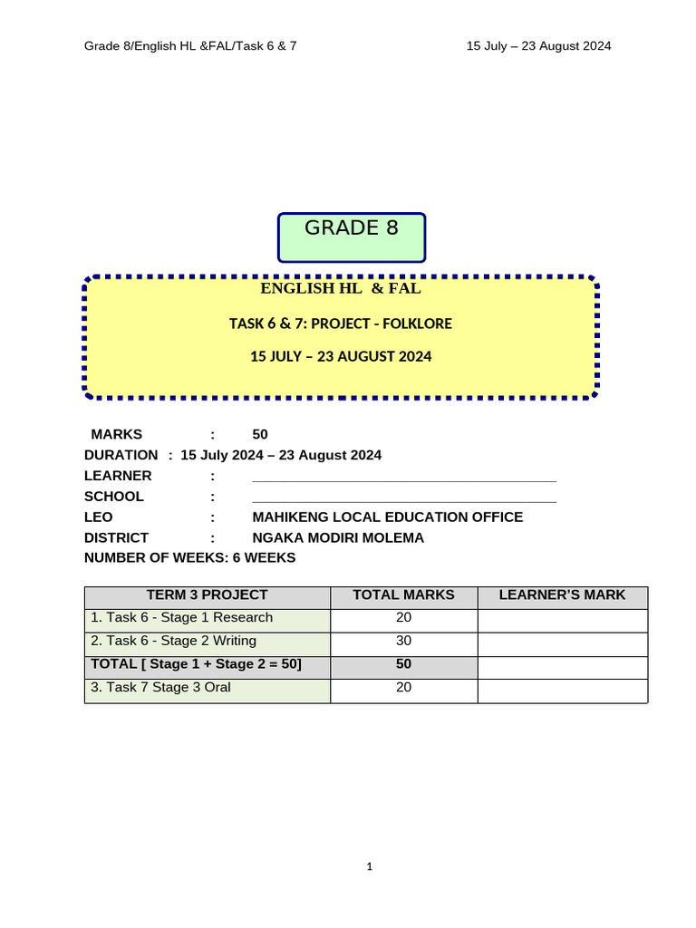 Grade 8 Task 6 & 7 Project 2026 - Final | PDF | Human Communication ...