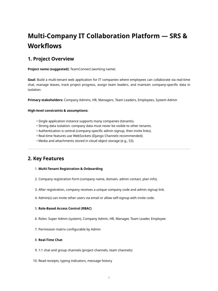 Multi-Company It Collaboration Platform - Srs & Workflows | PDF ...