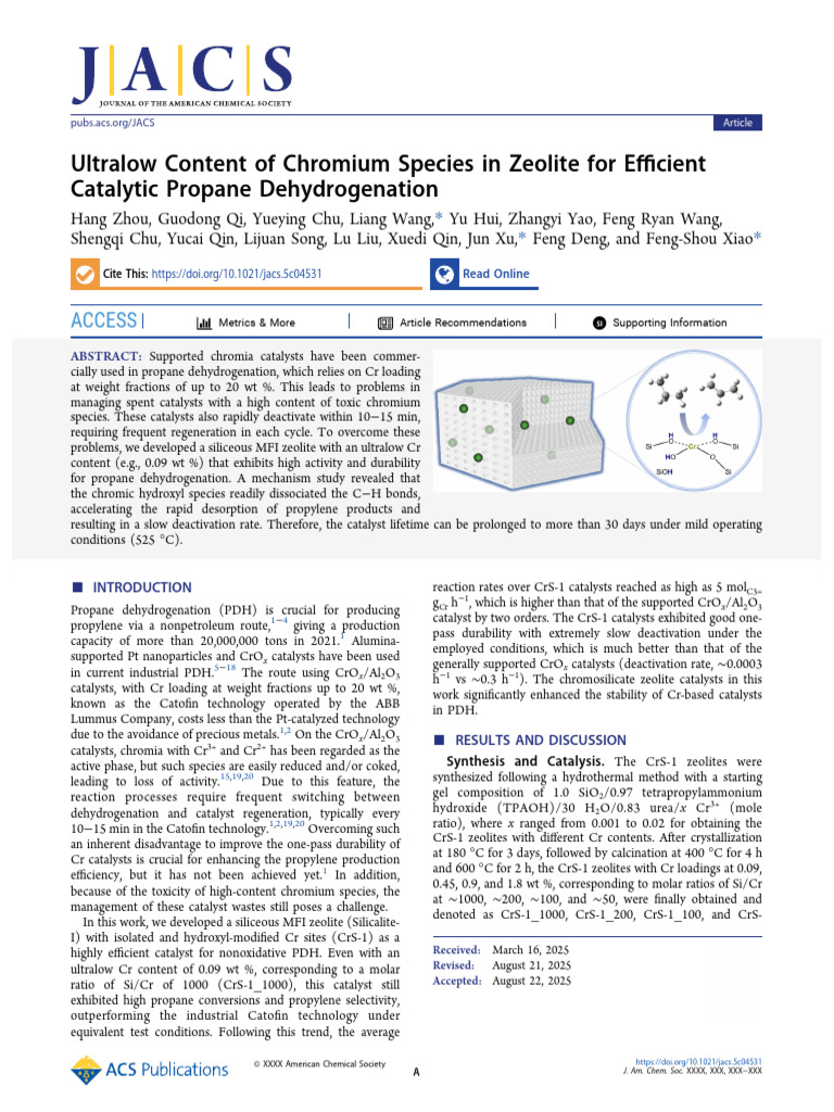 Efficient Zeolite Catalyst for PDH | PDF | Catalysis | Zeolite