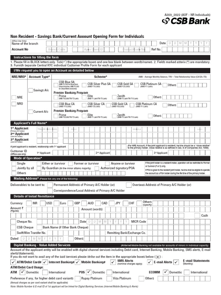 NRE/NRO Account Opening Form | PDF | Banks | Cheque