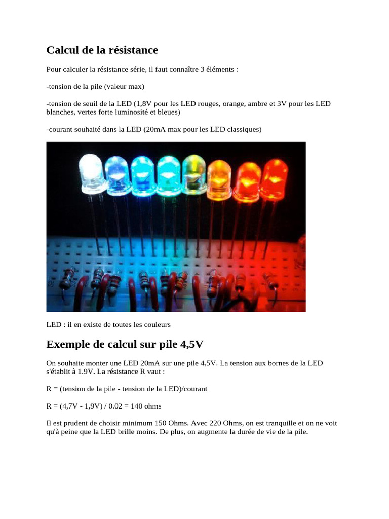 Calculer la résistance pour LED PDF — free download