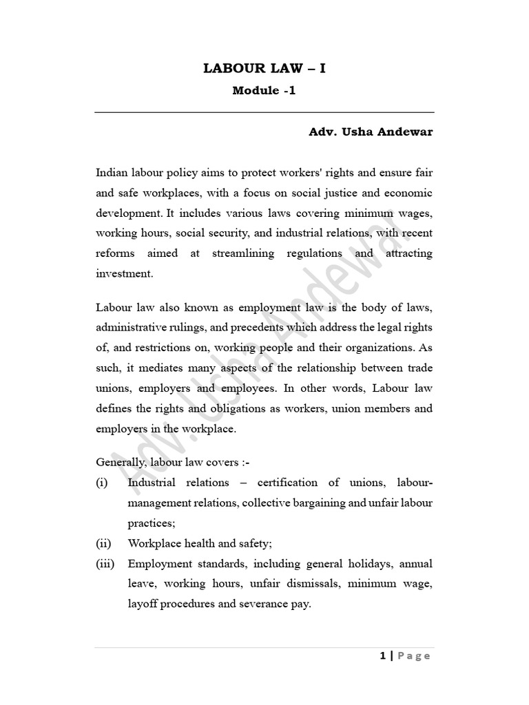 Indian Labour Law Overview and Reforms | PDF | International Labour ...