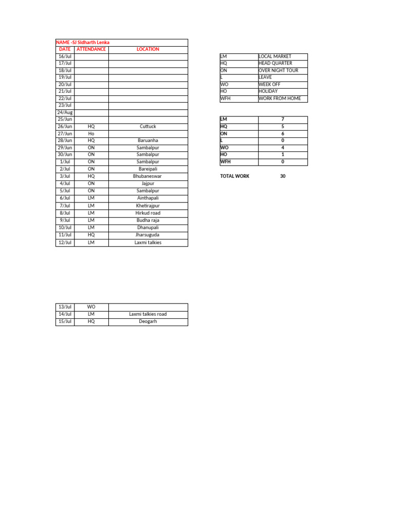 JUN To JULY Attendance 2 | PDF