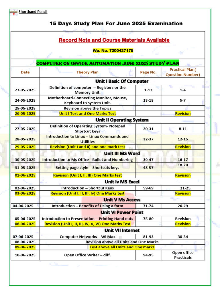 15 Days Study Plan For June 2025 Pdf Computer Engineering Computing