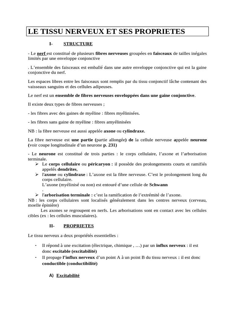Propriétés et Structure du Tissu Nerveux | PDF | Synapse | Dominance ...