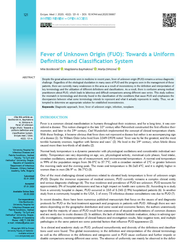 FUO: Defining and Classifying Fever | PDF | Medical Diagnosis | Fever