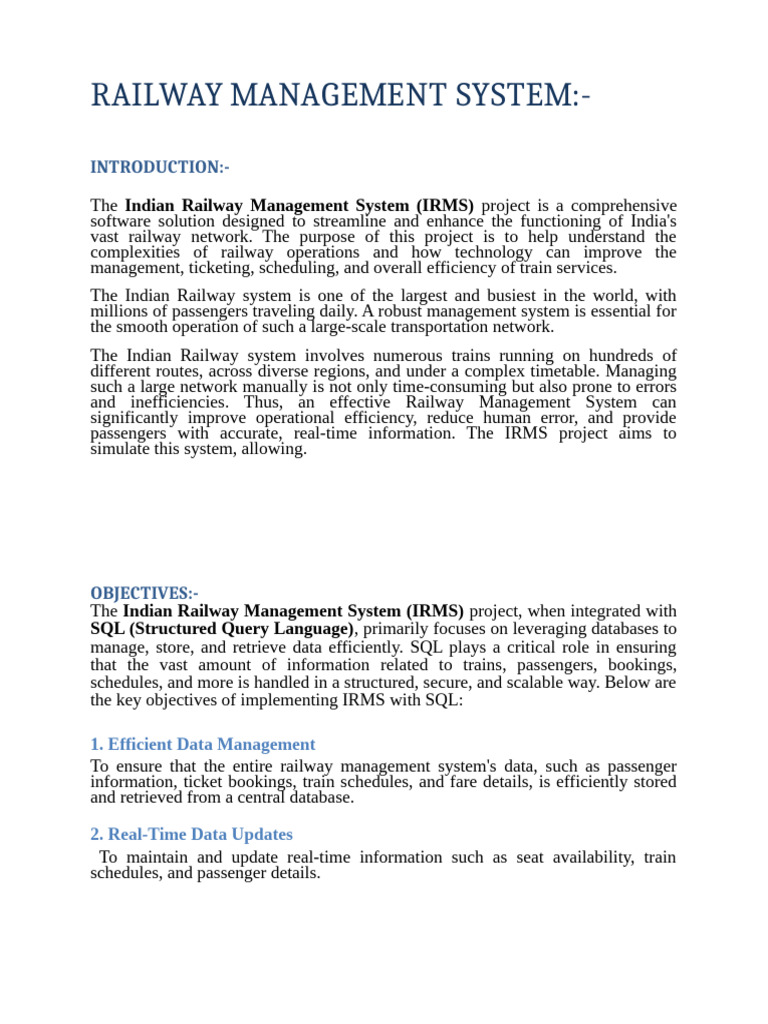 Indian Railway Management System Overview | PDF | Software Testing ...