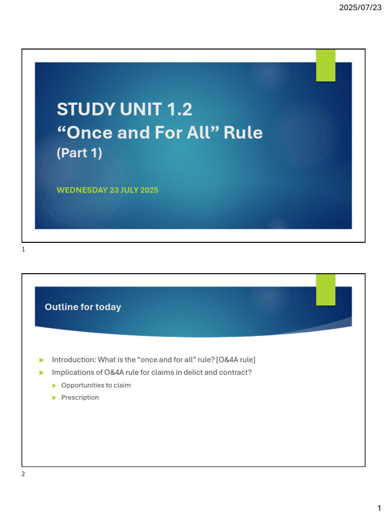 IURA421+-+SU+1.2+ Part+1 +-+efundi+2025 | PDF | Damages | Cause Of Action