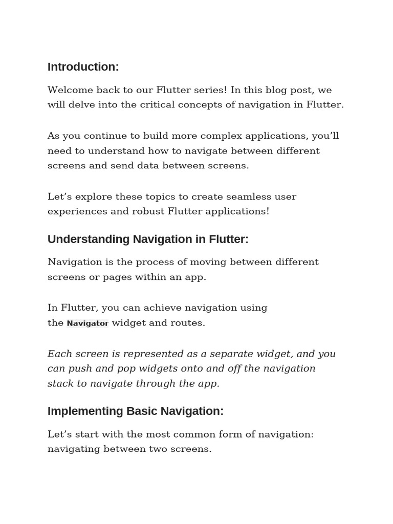 Flutter Navigation Basics Explained | PDF | Software Engineering ...
