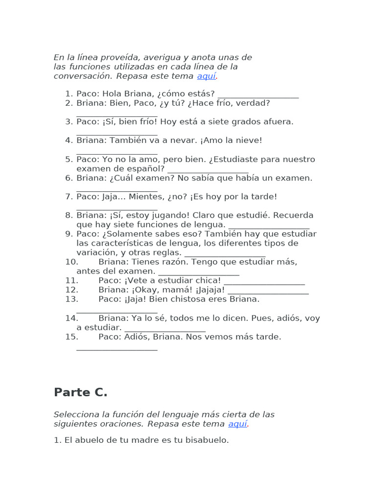 Funciones del Lenguaje en Diálogos y Ejercicios | PDF