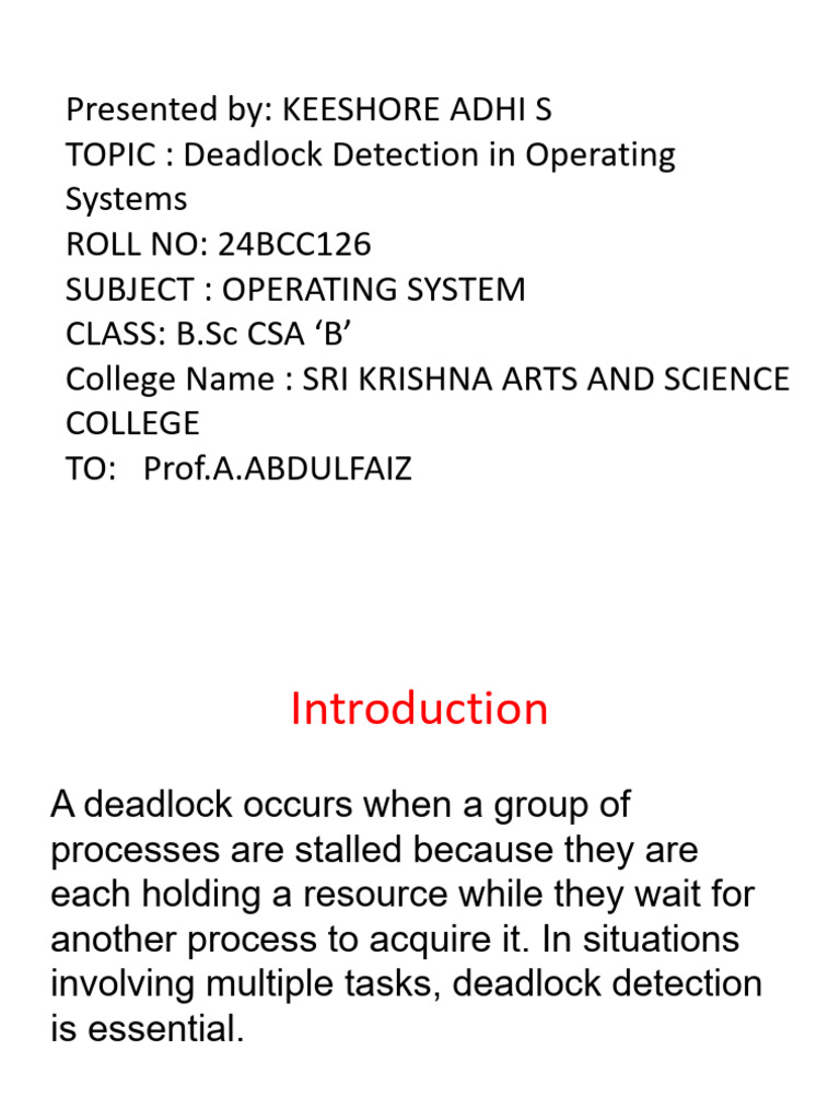 Deadlock Detection in Operating Systems | PDF