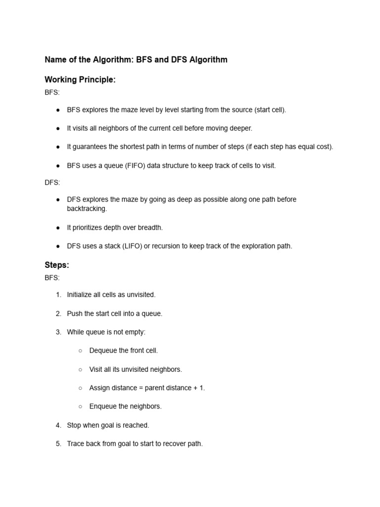BFS vs DFS Algorithm for Maze Solving | PDF | Queue (Abstract Data Type ...