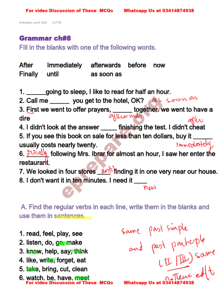 Unit 8 English Grammar Exercises | PDF