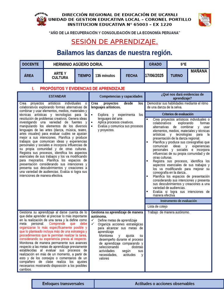 Arte - Bailamos Danzas de Nuestra Region | PDF | Bailes | Aprendizaje