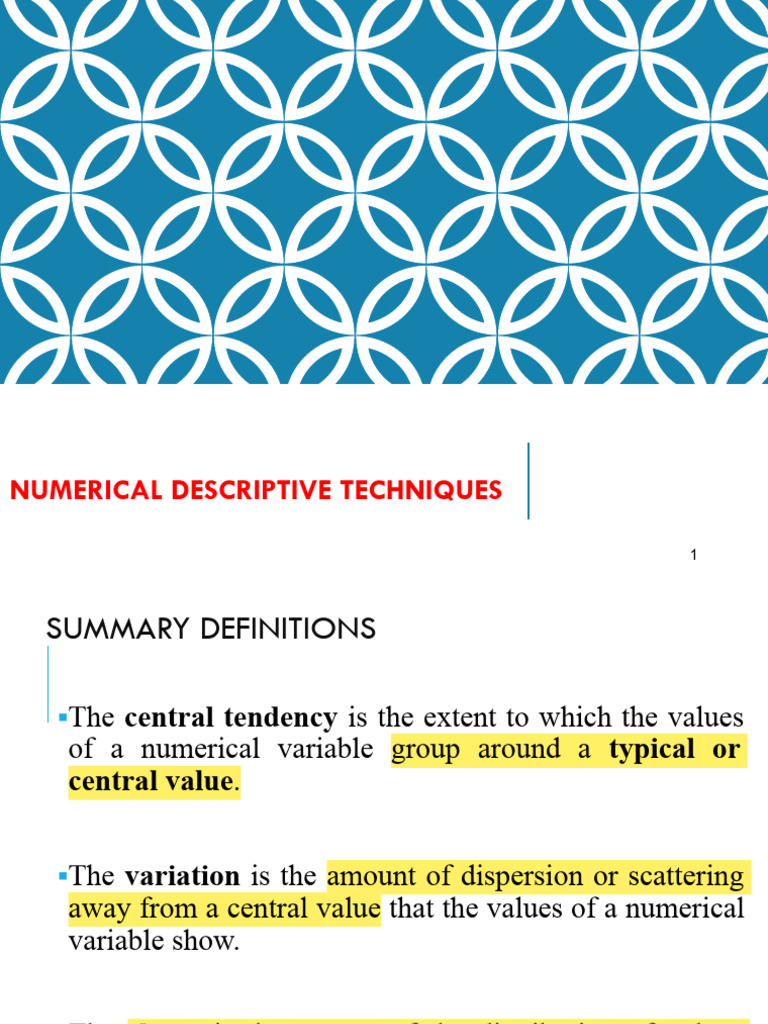 3.numerical Descriptive Techniques | PDF | Mean | Arithmetic Mean