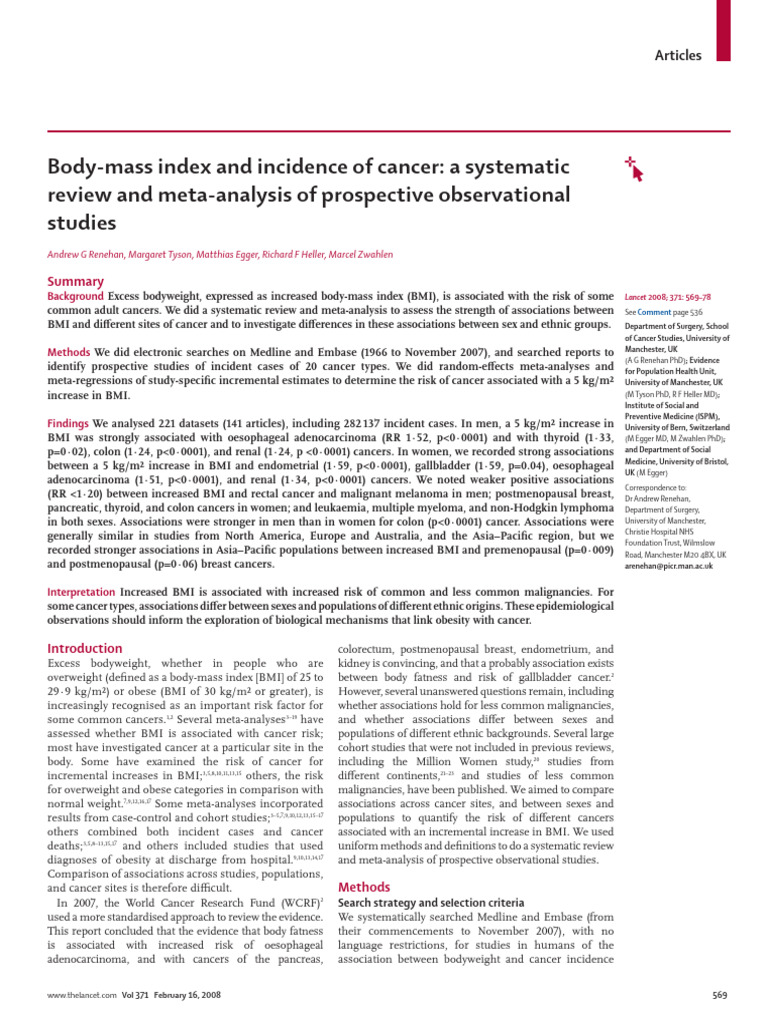 BMI and Cancer Risk: Meta-Analysis Insights | PDF | Body Mass Index ...